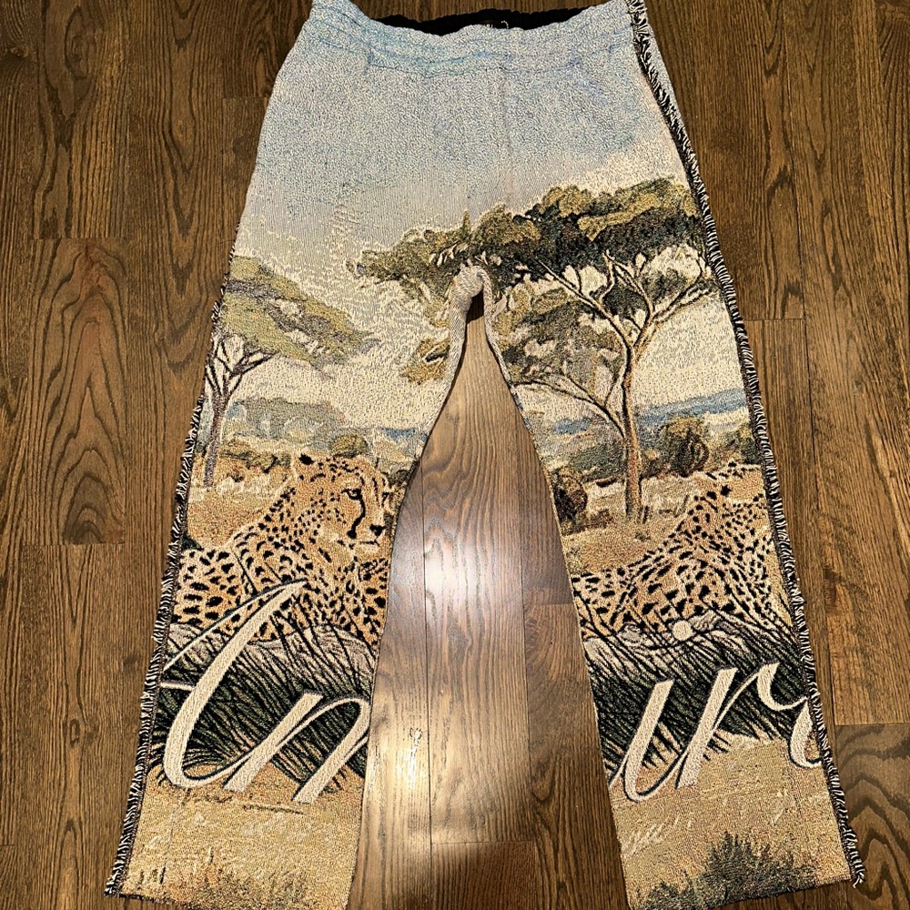 100% Authentic Amiri Beige Cheetah Tapestry Trousers